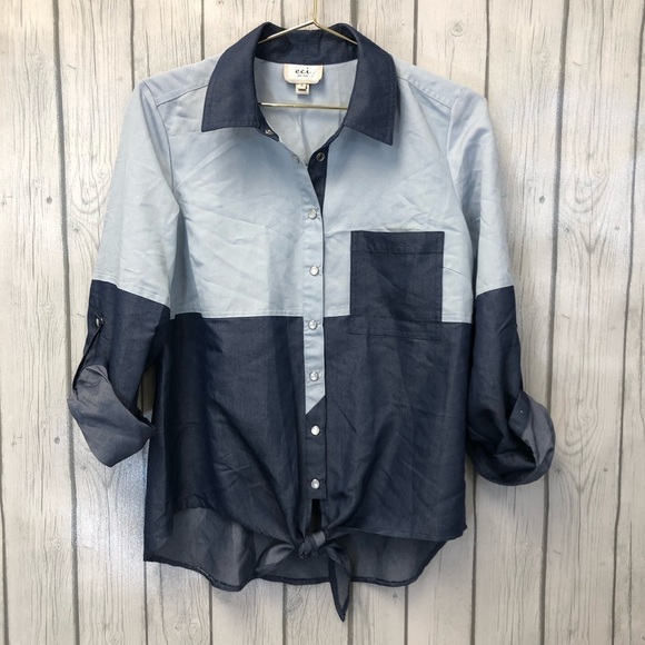 5/$20 Eci colorblock button down tie front top‎ - Picture 3 of 7